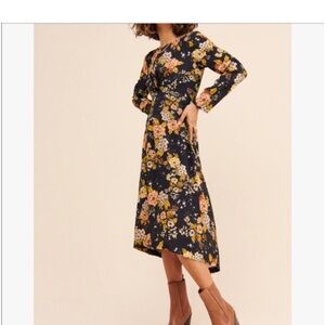 Anthropologie Black Floral Long Sleeve Dress